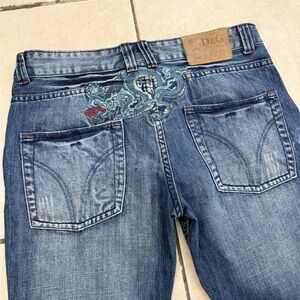 Dolce & Gabbana Men’s Dragon Embroidered Blue Denim Jeans Size 34